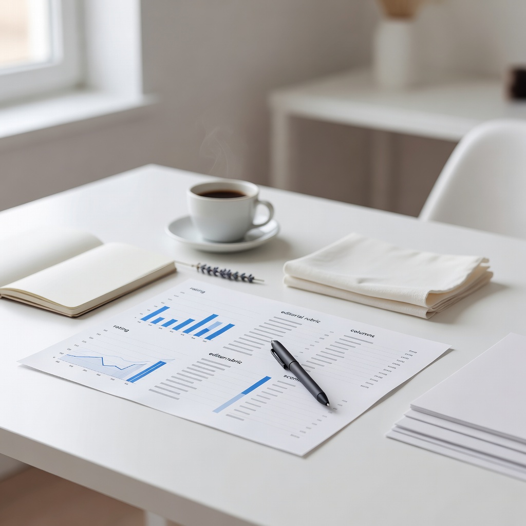 Editorial scoring rubric on a desk